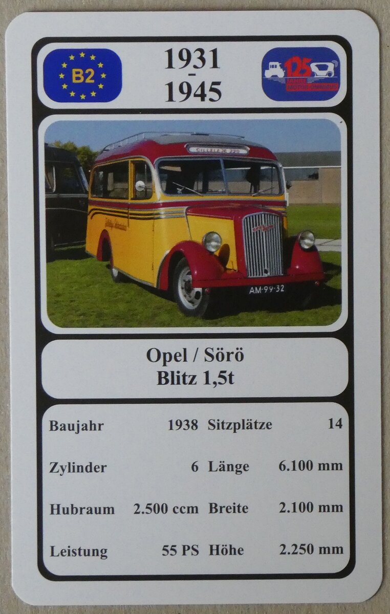 (275'689) - Quartett-Spielkarte mit Opel / S�r� Blitz 1,5t von 1938 am 18. Mai 2025 in Thun