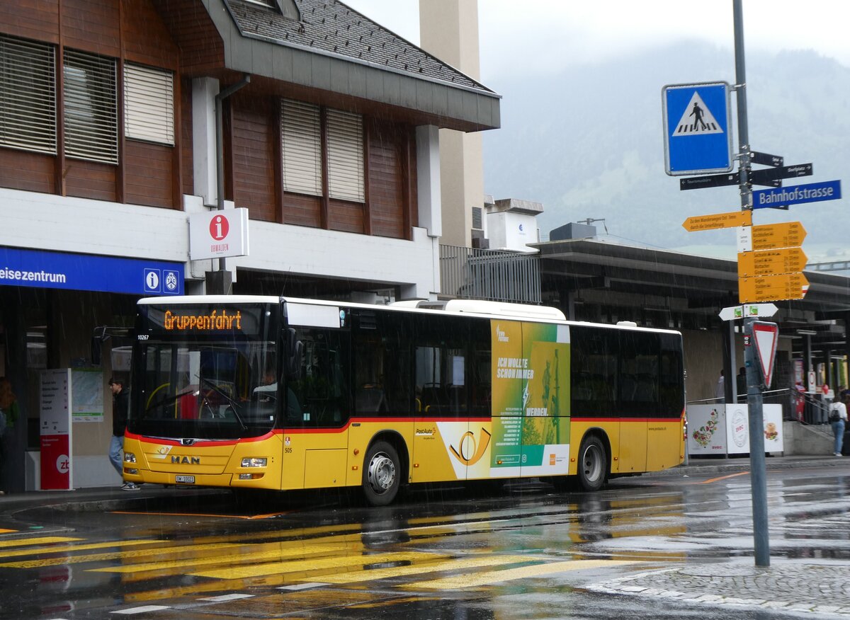 (275'763) - PostAuto Zentralschweiz - Nr. 505/OW 10'023/PID 10'267 - MAN (ex Nr. 4; ex Dillier, Sarnen Nr. 4) am 23. Mai 2025 beim Bahnhof Sarnen