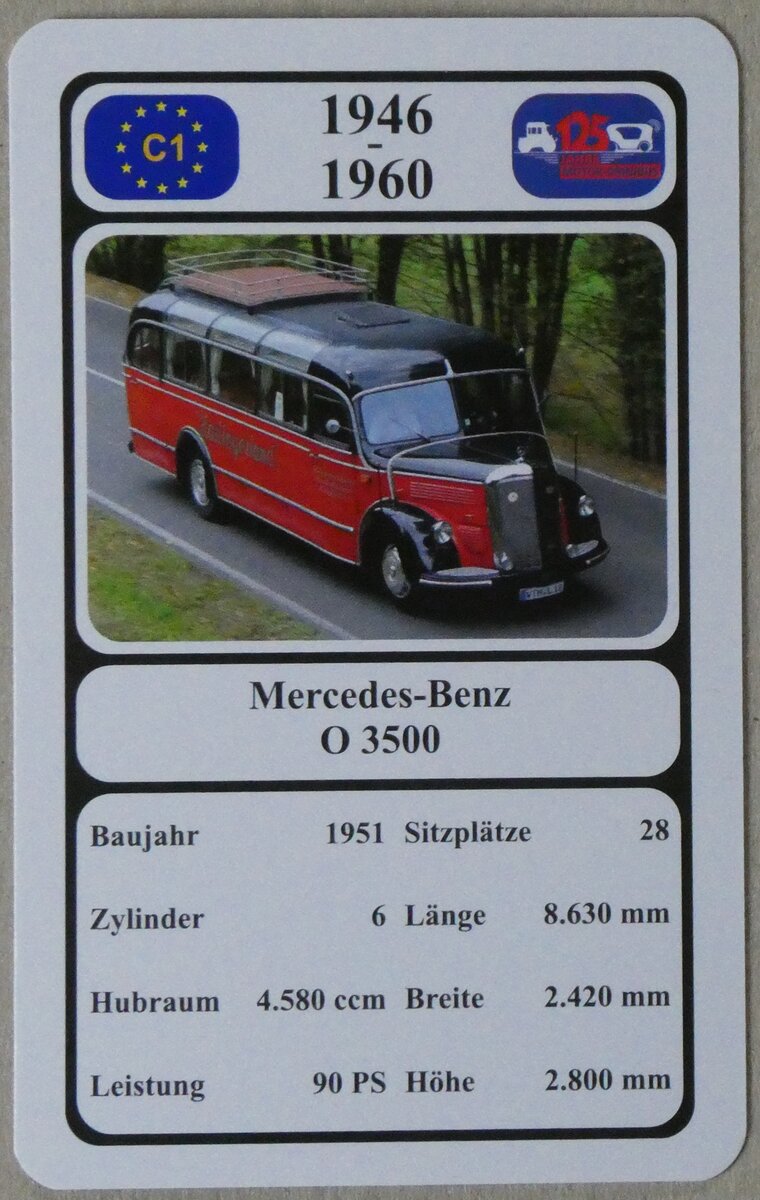 (275'795) - Quartett-Spielkarte mit Mercedes-Benz O 3500 von 1951 am 25. Mai 2025 in Thun