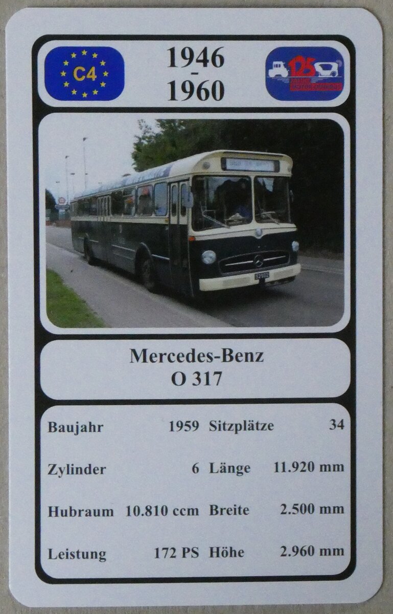 (275'798) - Quartett-Spielkarte mit Mercedes-Benz O 317 von 1959 am 25. Mai 2025 in Thun