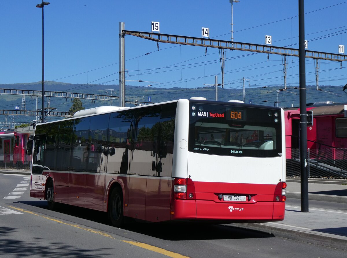 (275'993) - TRAVYS Yverdon - Nr. 101/VD 1071 - MAN (ex Dr. Richard, A-Wien Nr. 1434) am 30. Mai 2025 beim Bahnhof Yverdon