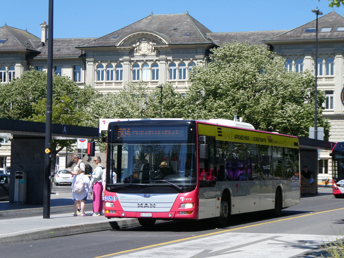 (276'008) - TRAVYS Yverdon - Nr. 116/VD 133'031 - MAN am 30. Mai 2025 beim Bahnhof Yverdon