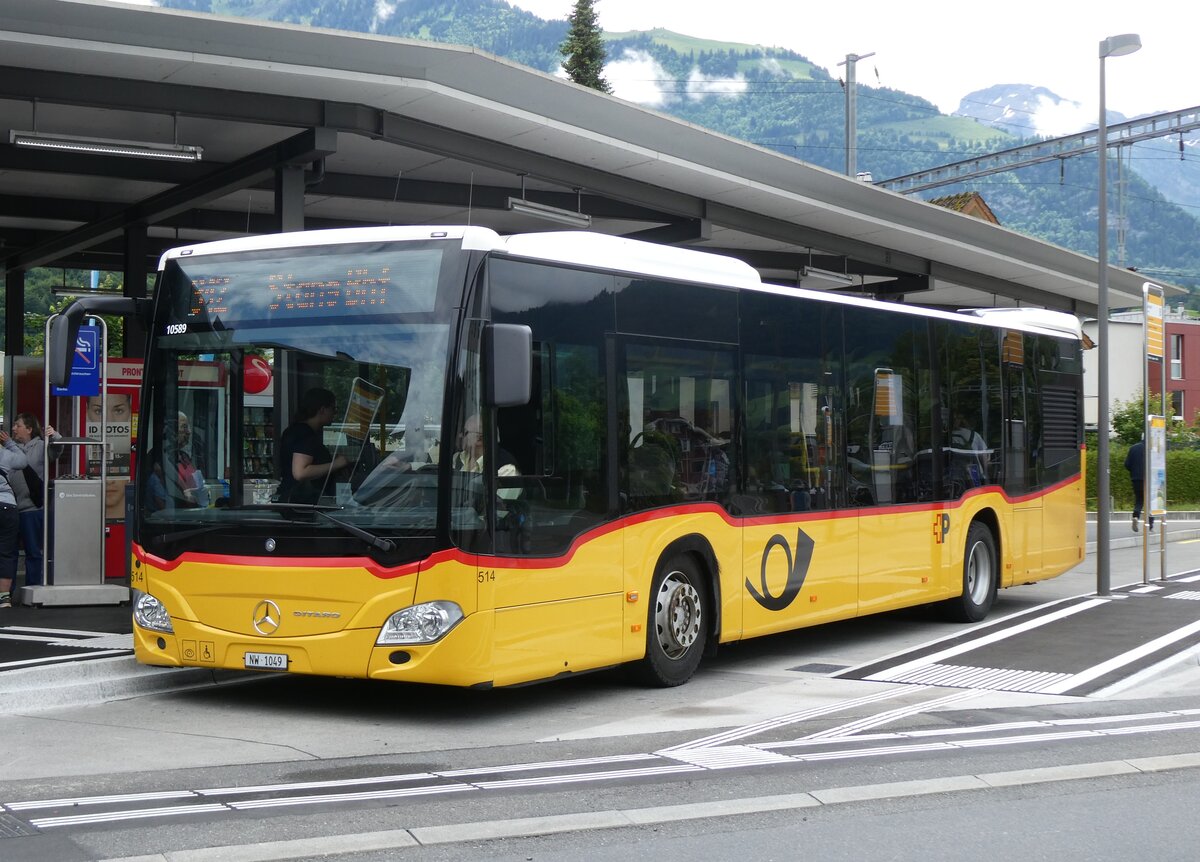 (276'455) - PostAuto Zentralschweiz - Nr. 514/NW 1049/PID 10'589 - Mercedes (ex H�fliger, Sursee Nr. 29) am 7. Juni 2025 beim Bahnhof Sarnen
