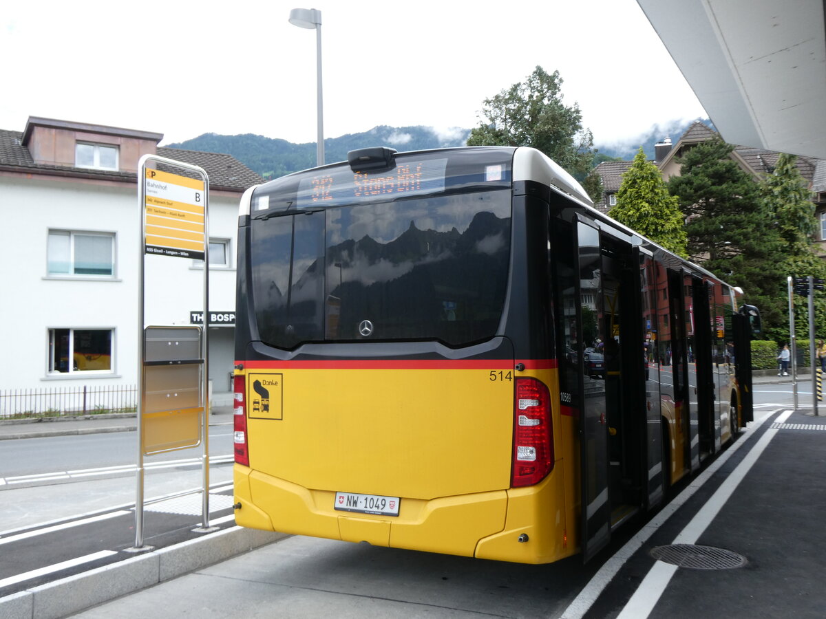 (276'456) - PostAuto Zentralschweiz - Nr. 514/NW 1049/PID 10'589 - Mercedes (ex H�fliger, Sursee Nr. 29) am 7. Juni 2025 beim Bahnhof Sarnen
