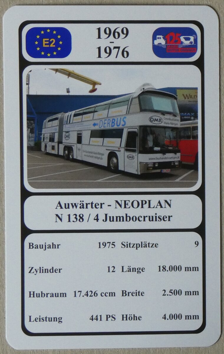 (276'488) - Quartett-Spielkarte mit Auw�rter - NEOPLAN N 138 / 4 Jumbocruiser von 1975 am 8. Juni 2025 in Thun