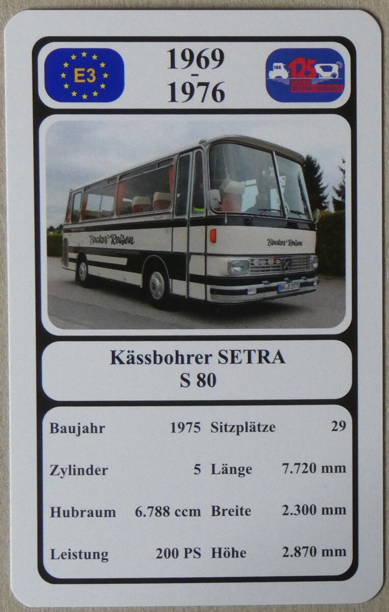 (276'489) - Quartett-Spielkarte mit K�ssbohrer SETRA S 80 von 1975 am 8. Juni 2025 in Thun