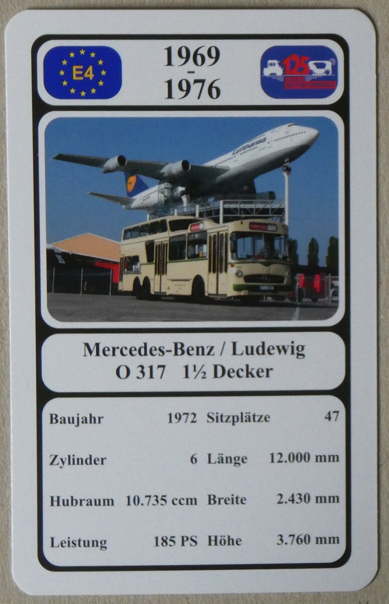 (276'490) - Quartett-Spielkarte mit Mercedes-Benz Ludewig O 317 1 1/2 Decker von 1972 am 8. Juni 2025 in Thun