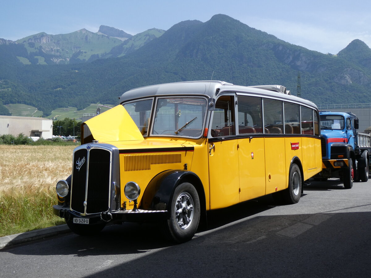 (276'692) - Riviera Carburant Lavage, St-L�gier - VD 1459 U - Saurer/Saurer (ex Nestl�; ex AVG Grindelwald; ex P 23'106; ex P 2160) am 14. Juni 2025 in Aigle, Kolly SA