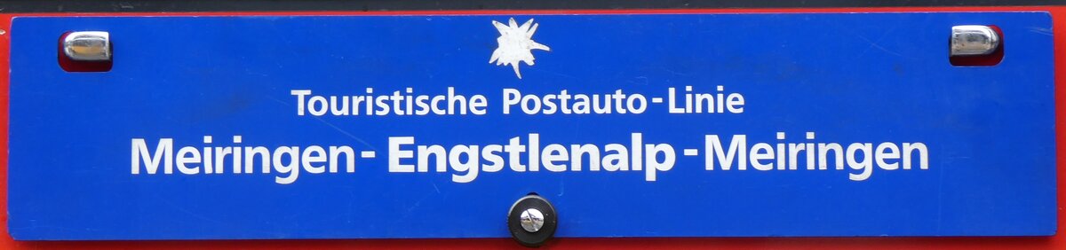 (276'744) - Routentafel - Meiringen-Engstlenalp-Meiringen - am 15. Juni 2025 in Meiringen, Postautostation