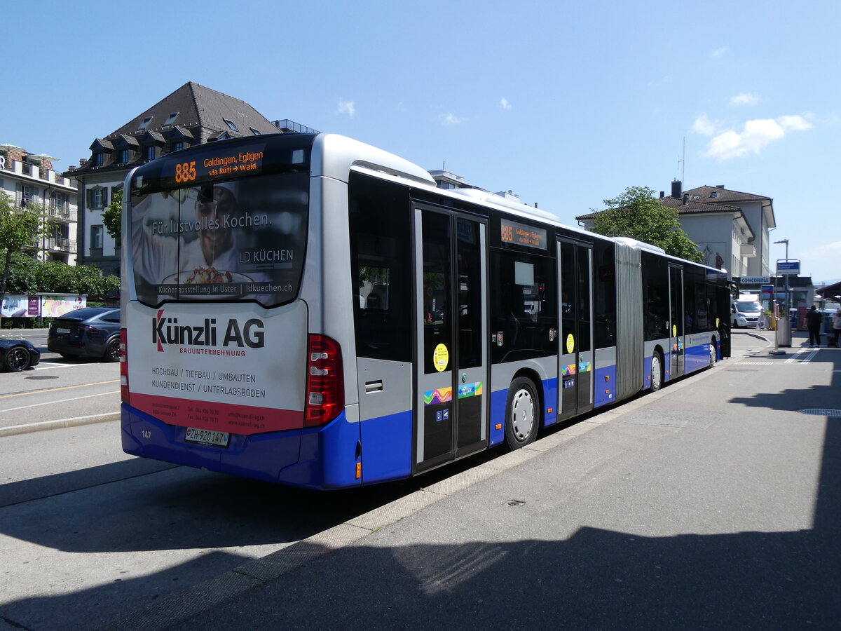 (276'801) - VZO Gr�ningen - Nr. 147/ZH 920'147 - Mercedes am 17. Juni 2025 beim Bahnhof Rapperswil 