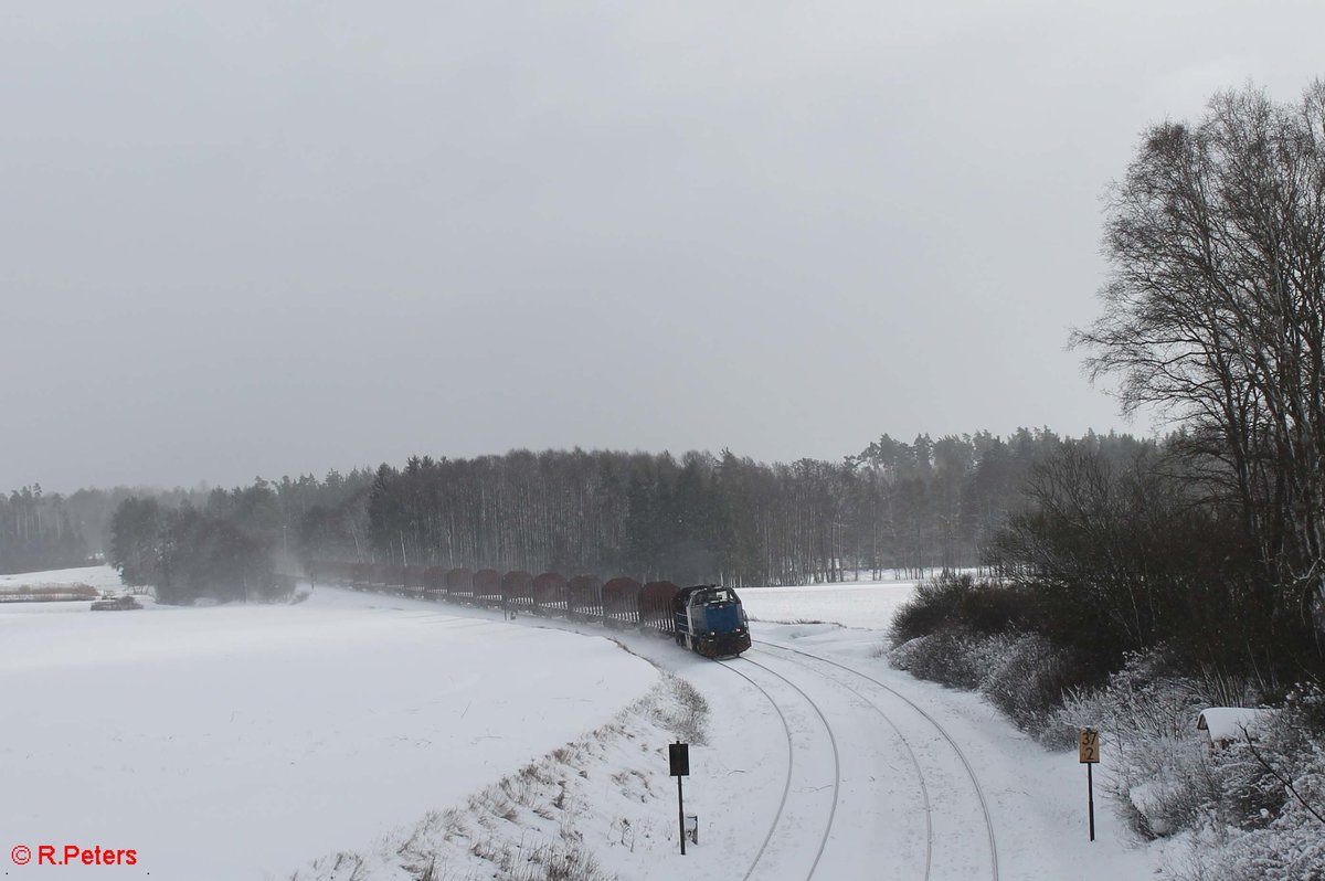 277 005 zieht bei Oberteich einen leer Holzzug nach Cheb . 14.01.17