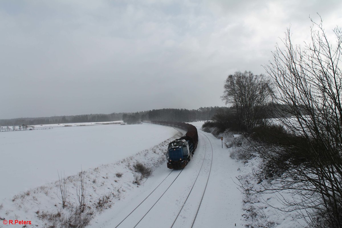 277 005 zieht bei Oberteich einen leer Holzzug nach Cheb . 14.01.17