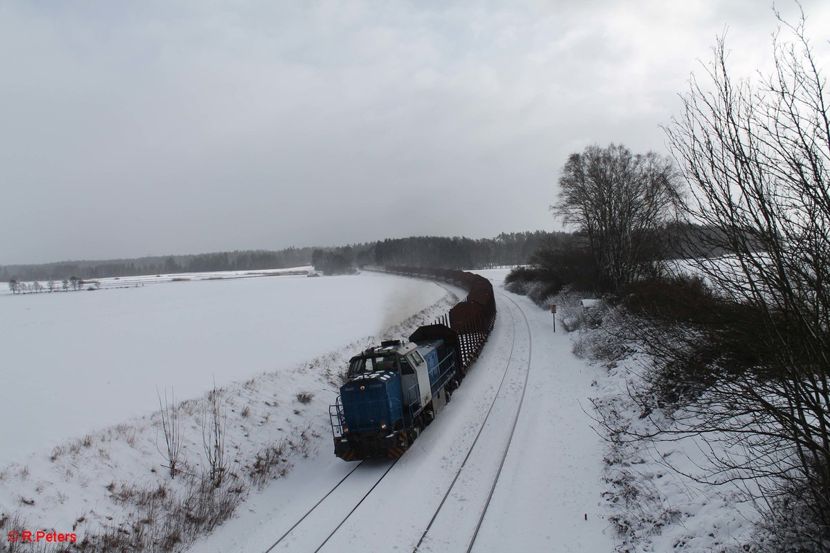 277 005 zieht bei Oberteich einen leer Holzzug nach Cheb . 14.01.17