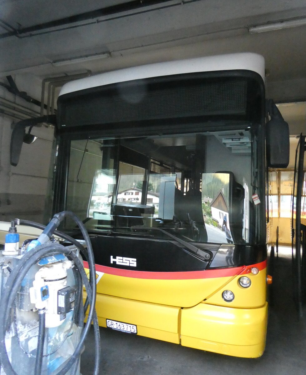 (277'069) - Gaudenz, Andeer - GR 163'715/PID 4804 - Scania/Hess (ex Stutz, Jonen; ex PostAuto Bern; ex AVG Meiringen Nr. 67; ex AVG Meiringen Nr. 76; ex Steiner, Messen) am 19. Juni 2025 in Andeer, Garage 