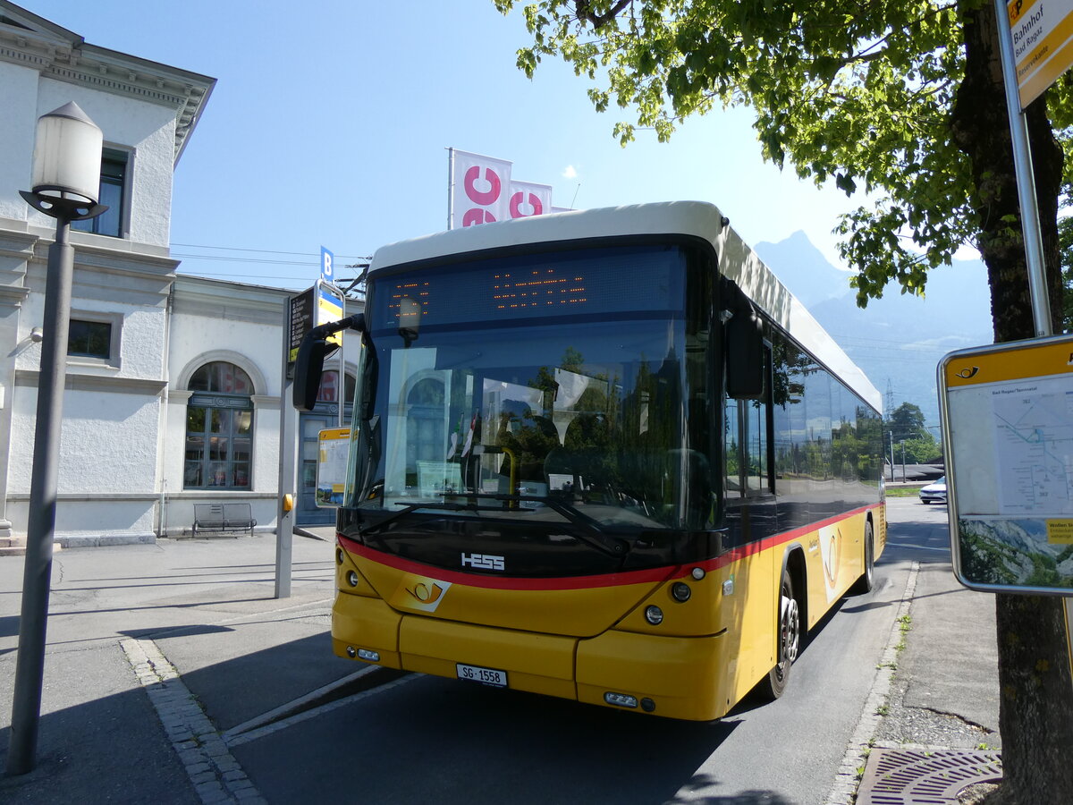 (277'113) - Gessinger, Bad Ragaz - SG 1558/PID 11'220 - Scania/Hess am 20. Juni 2025 beim Bahnhof Bad Ragaz