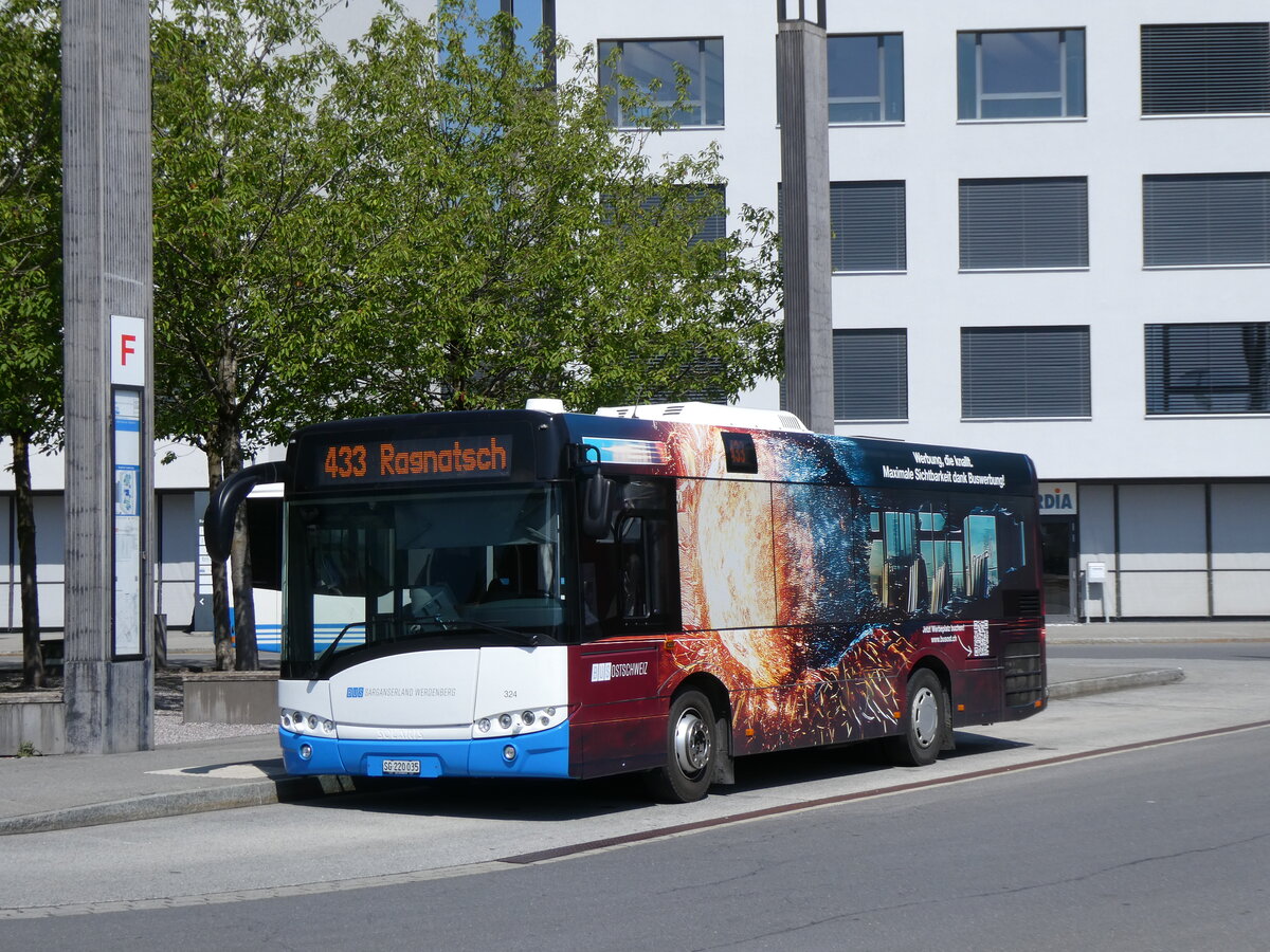 (277'127) - BSW Sargans - Nr. 324/SG 220'035 - Solaris am 20. Juni 2025 beim Bahnhof Sargans