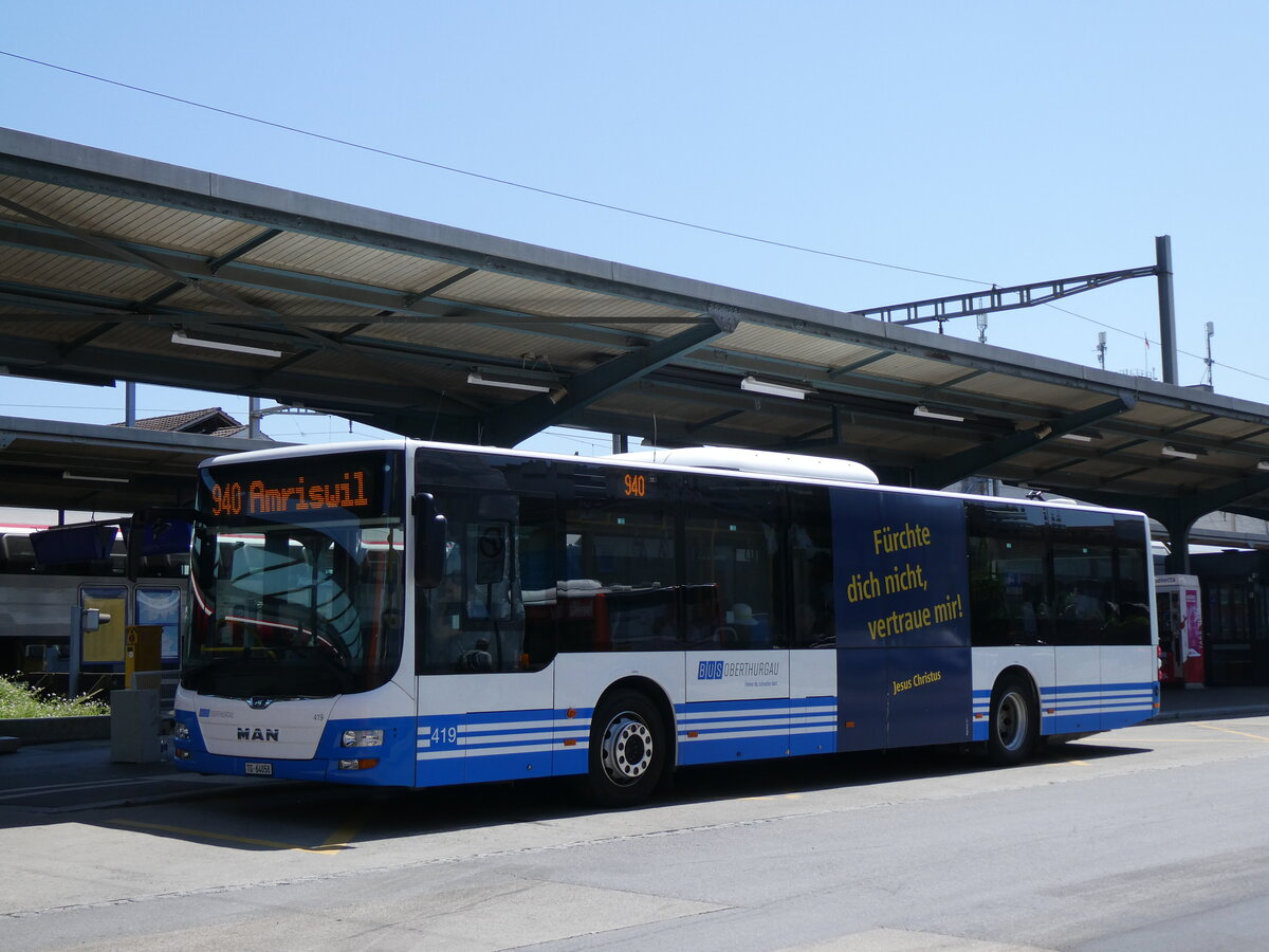 (277'150) - BOTG Amriswil - Nr. 419/TG 64'058 - MAN (ex StadtBUS, Frauenfeld Nr. 915; ex RTB Altst�tten Nr. 915; ex PostBus/A BD 15'345) am 20. Juni 2025 beim Bahnhof Romanshorn