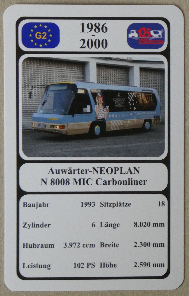 (277'213) - Quartett-Spielkarte mit Auw�rter-NEOPLAN N 8008 MIC Carbonliner von 1993 am 22. Juni 2025 in Thun