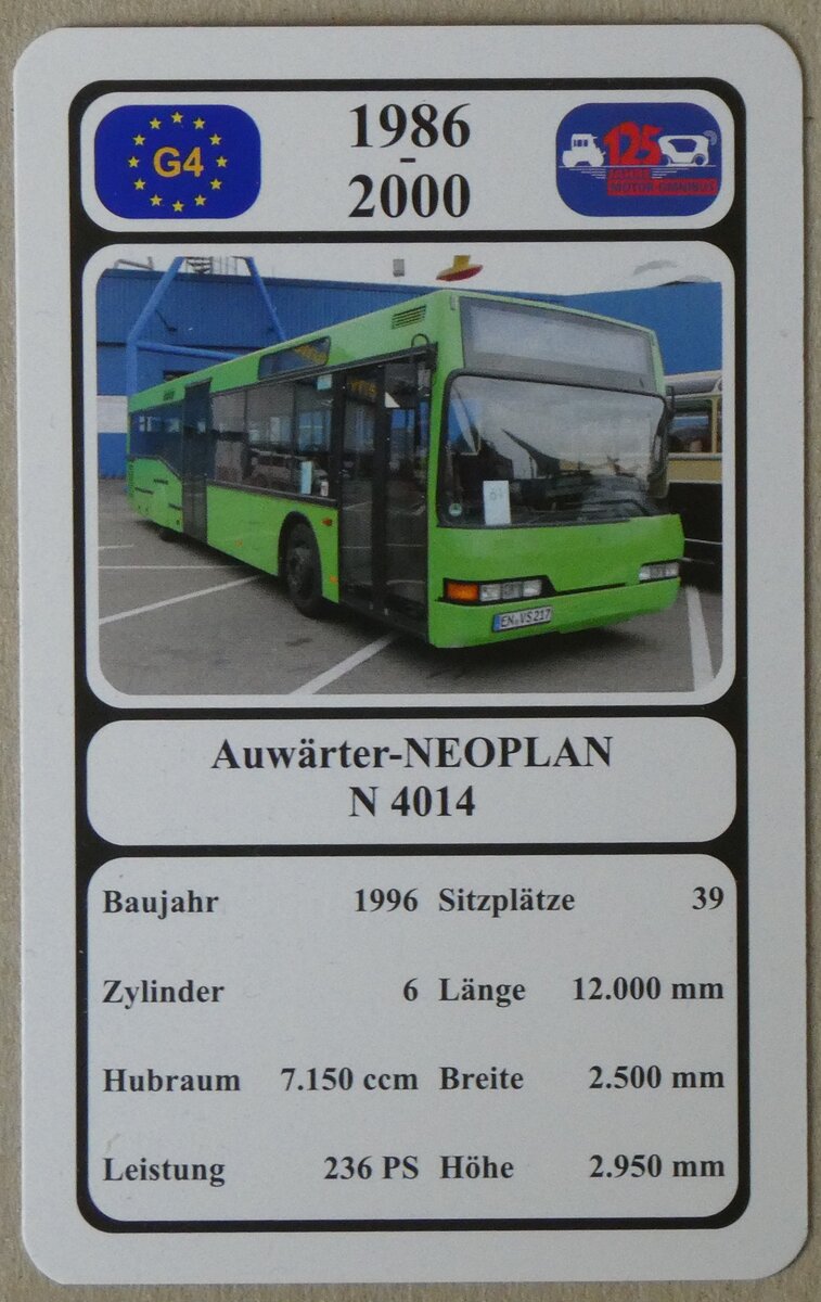 (277'215) - Quartett-Spielkarte mit Auw�rter-NEOPLAN N 4014 von 1996 am 22. Juni 2025 in Thun