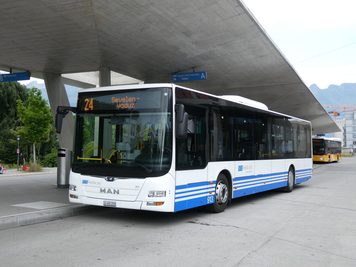 (277'246) - RTB Altst�tten - Nr. 913/SG 482'209 - MAN (ex StadtBUS, Frauenfeld Nr. 913; ex RTB Altst�tten Nr. 913; ex PostBus/A BD 15'336) am 26. Juni 2025 beim Bahnhof Buchs