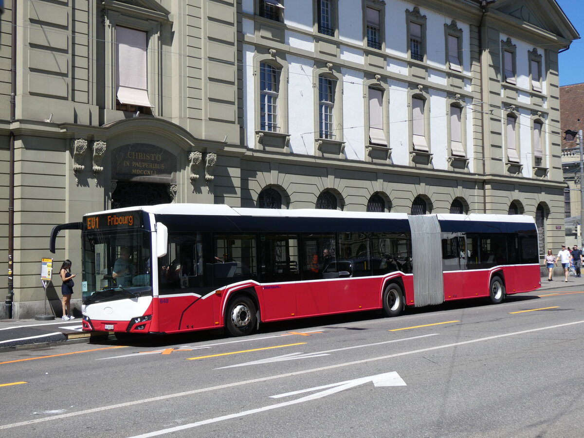 (277'335) - Intertours, Domdidier - Nr. 648/FR 300'648 - Solaris (ex PostBus/A BD 15'711) am 28. Juni 2025 beim Bahnhof Bern