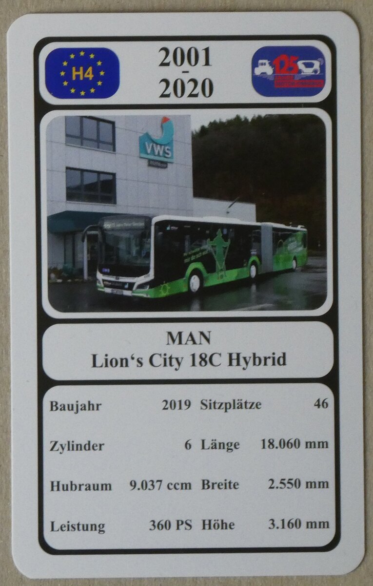 (277'344) - Quartett-Spielkarte mit MAN Lion's City 18C Hybrid von 2019 am 29. Juni 2025 in Thun