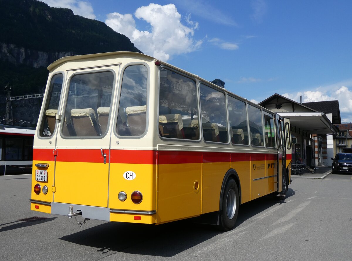 (277'370) - Lambach, Gommiswald - NW 24'301 - FBW/Eggli (ex Tanner+Lambach, Reigoldswil; ex Lambach, Rieden; ex Meier, Gr�t; ex AVG Grindelwald Nr. 13; ex P 24'182) am 1. Juli 2025 beim Bahnhof Meiringen