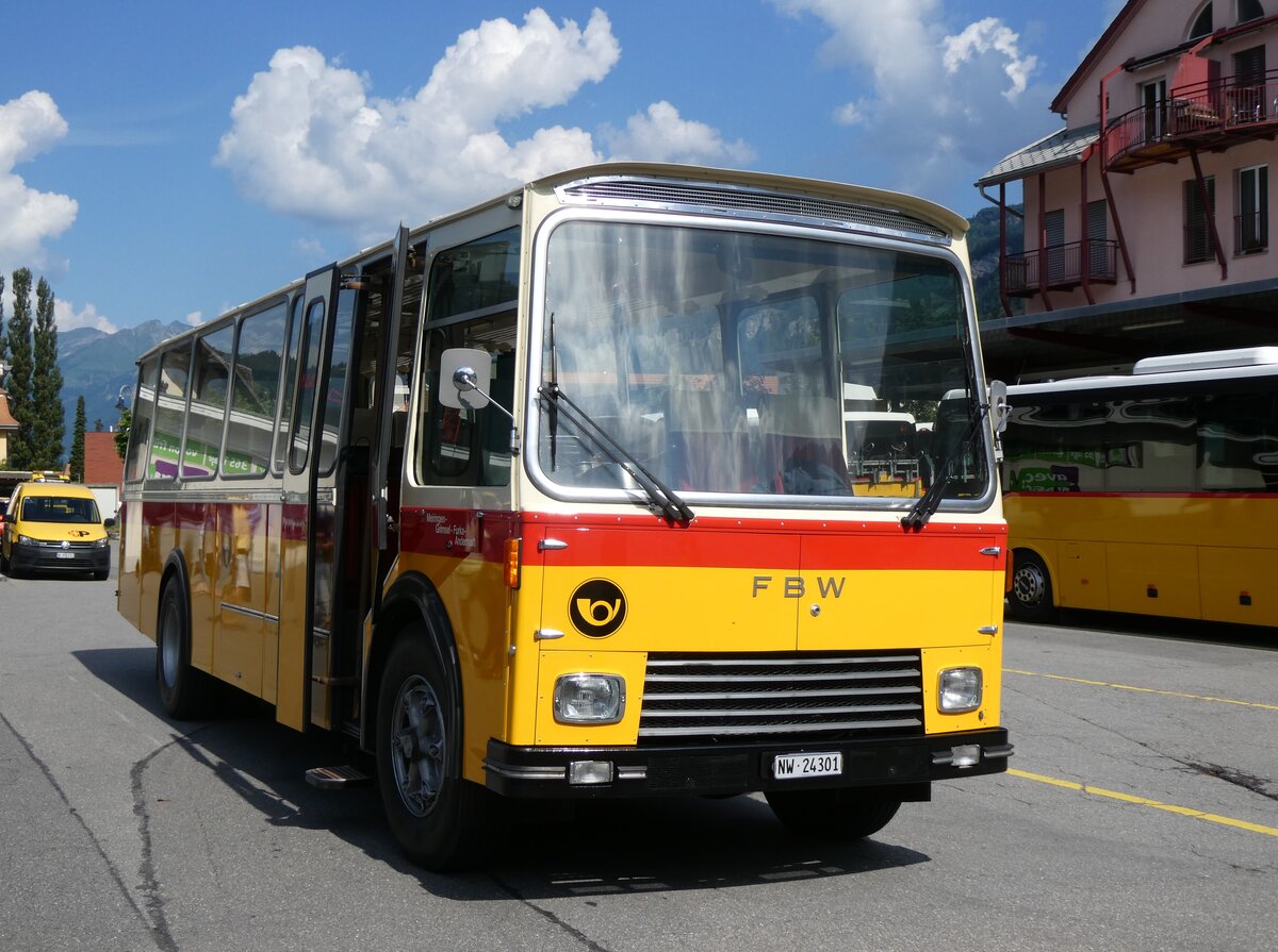 (277'378) - Lambach, Gommiswald - NW 24'301 - FBW/Eggli (ex Tanner+Lambach, Reigoldswil; ex Lambach, Rieden; ex Meier, Gr�t; ex AVG Grindelwald Nr. 13; ex P 24'182) am 1. Juli 2025 beim Bahnhof Meiringen