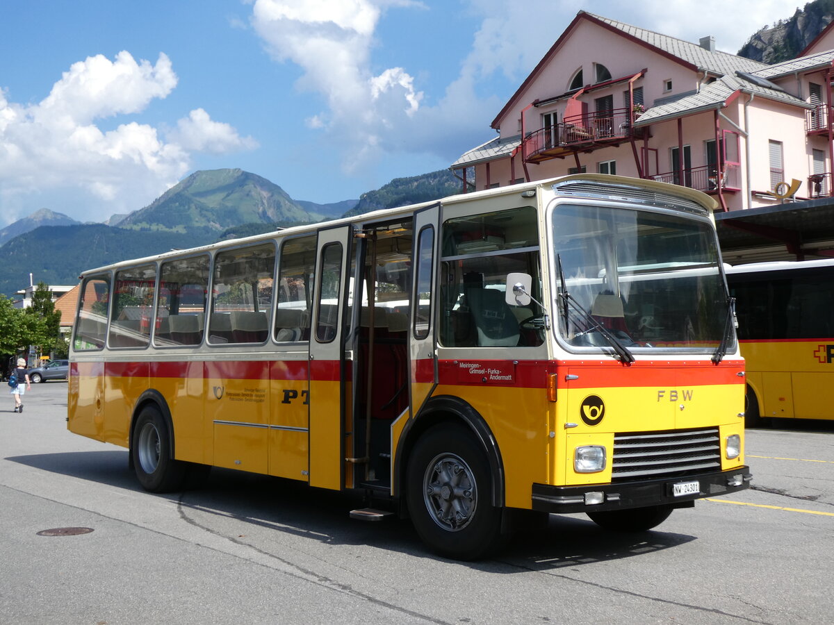(277'379) - Lambach, Gommiswald - NW 24'301 - FBW/Eggli (ex Tanner+Lambach, Reigoldswil; ex Lambach, Rieden; ex Meier, Gr�t; ex AVG Grindelwald Nr. 13; ex P 24'182) am 1. Juli 2025 beim Bahnhof Meiringen