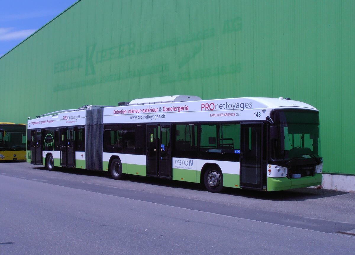 (277'594) - transN, La Chaux-de-Fonds - Nr. 148 - Hess/Hess Gelenktrolleybus (ex TN Neuch�tel Nr. 148) am 5. Juli 2025 in Kerzers, Interbus