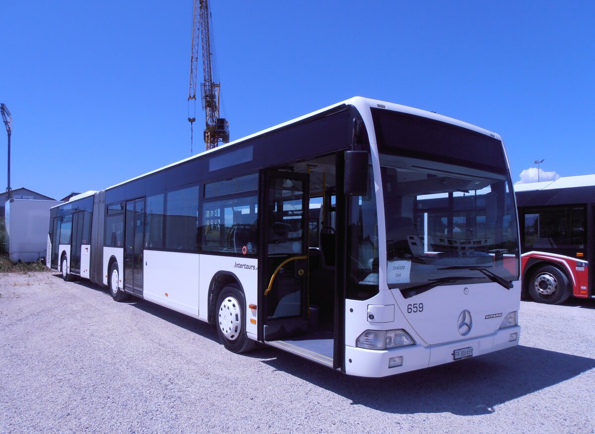 (277'800) - Intertours, Domdidier - Nr. 659/FR 300'659 - Mercedes (ex Nr. 205; ex VZO Gr�ningen Nr. 29) am 12. Juli 2025 in Domdidier, Garage