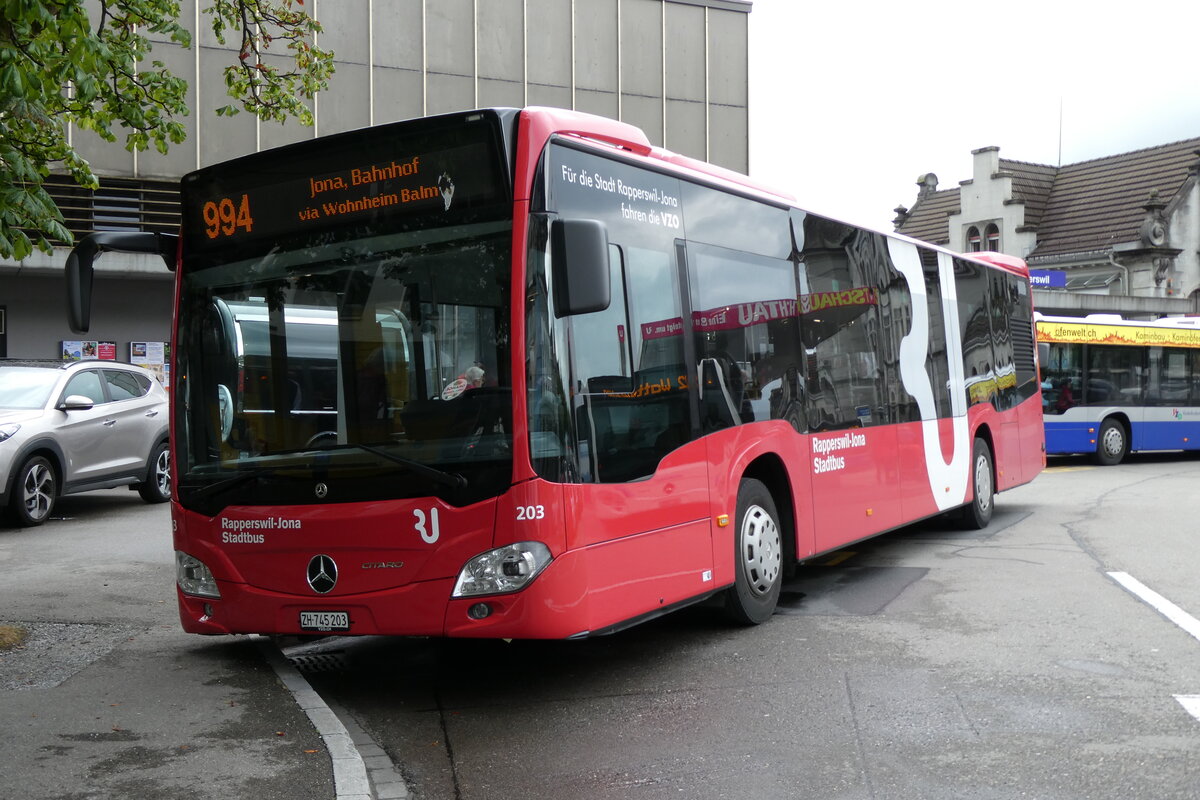 (278'013) - VZO Gr�ningen - Nr. 203/ZH 745'203 - Mercedes am 25. Juli 2025 beim Bahnhof Rapperswil