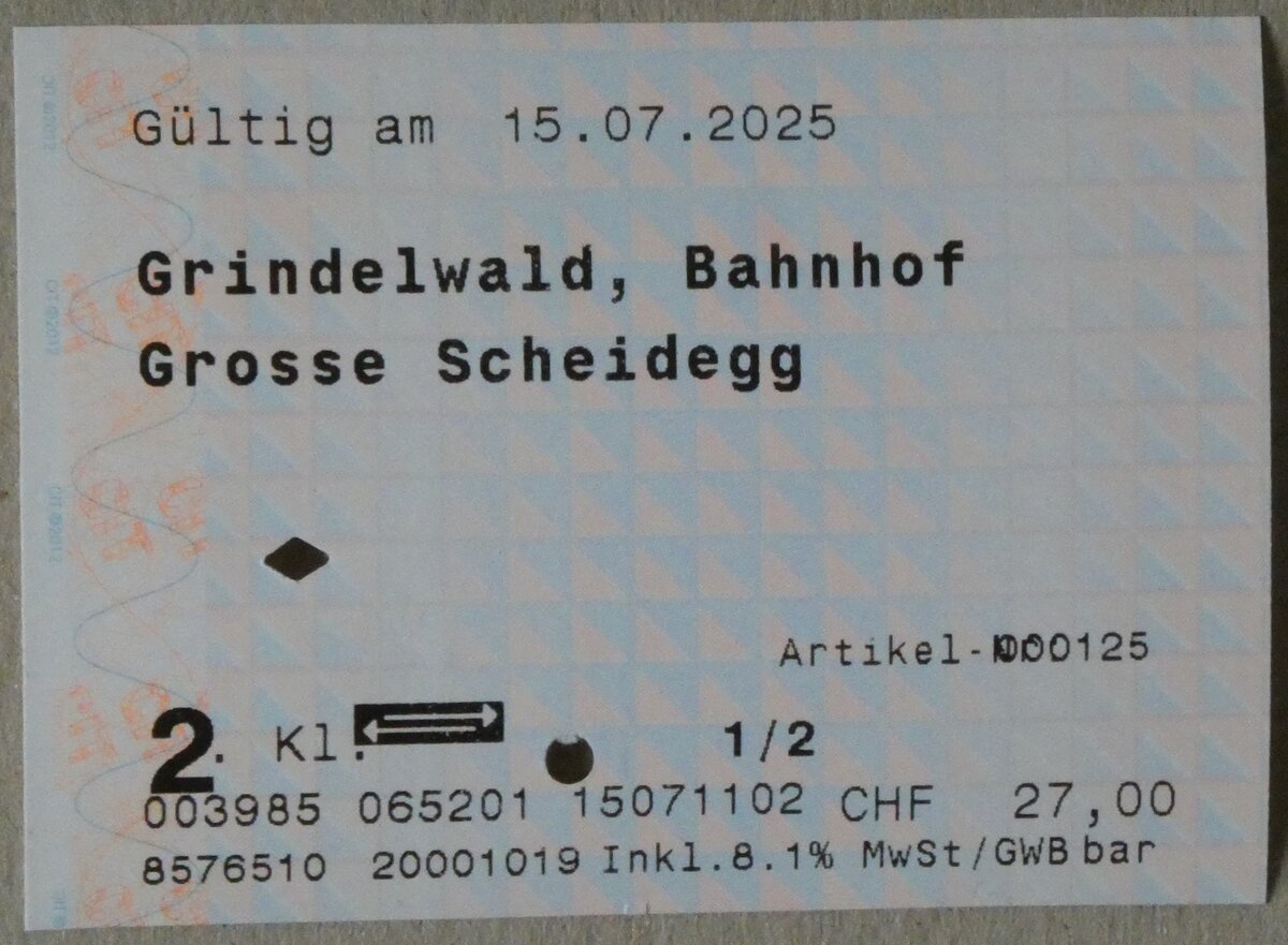 (278'076) - GrindelwaldBus-Einzelbillet vom 15. juli 2025 am 27. Juli 2025 in Thun