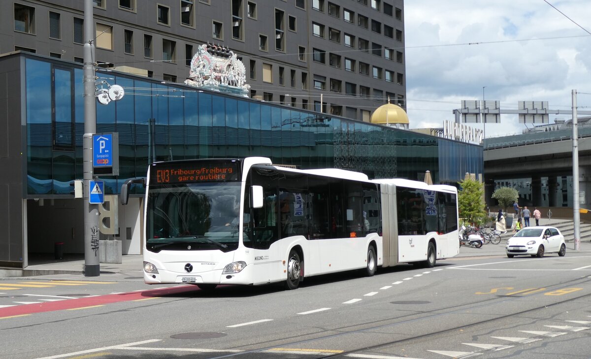(278'314) - Wieland, Murten - Nr. 122/FR 300'603 - Mercedes (ex Interbus, Yverdon Nr. 209; ex Gschwindl, A-Wien Nr. 8401) am 1. August 2025 beim Bahnhof Bern Europaplatz