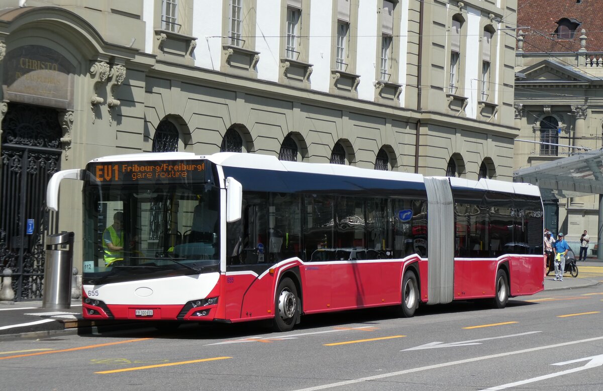 (278'343) - Intertours, Domdidier - Nr. 655/FR 300'655 - Solaris (ex PostBus/A BD 15'720) am 1. August 2025 beim Bahnhof Bern