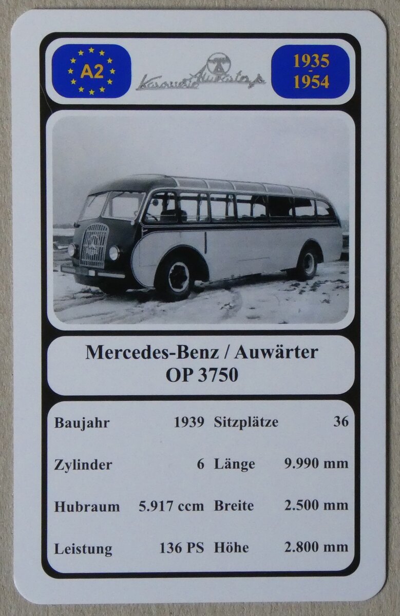 (278'420) - Quartett-Spielkarte mit Mercedes-Benz / Auw�rter OP 3750 von 1939 am 3. August 2025 in Thun