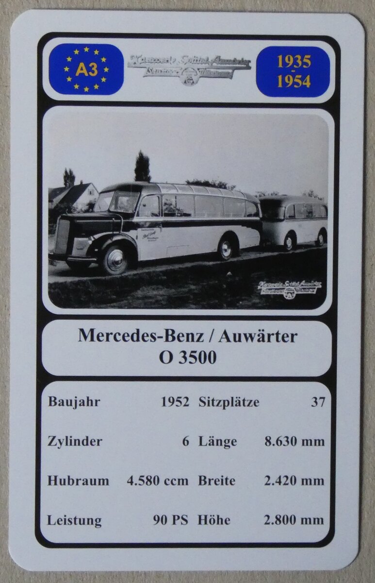 (278'421) - Quartett-Spielkarte mit Mercedes-Benz / Auw�rter O 3500 von 1952 am 3. August 2025 in Thun