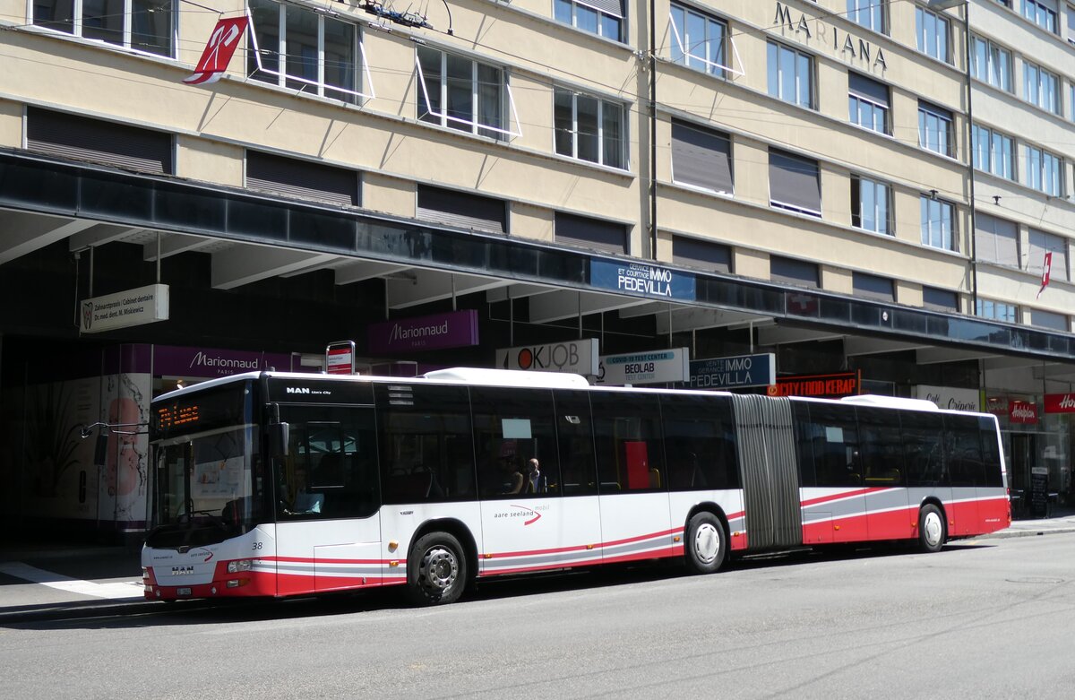 (278'489) - ASm Langenthal - Nr. 38/BE 18'402 - MAN (ex AVA Biel Nr. 7/PID 10'539) am 4. August 2025 beim Bahnhof Biel