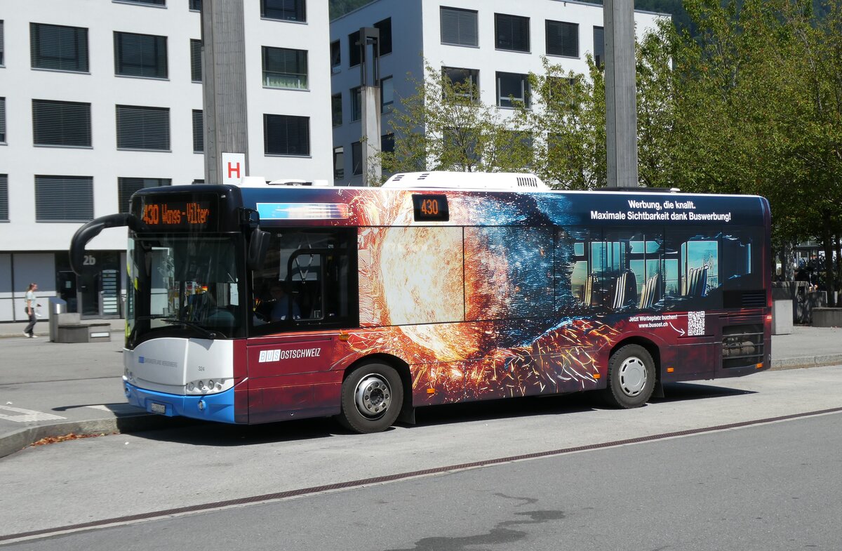 (278'626) - BSW Sargans - Nr. 324/SG 220'035 - Solari am 8. August 2025 beim Bahnhof Sargans