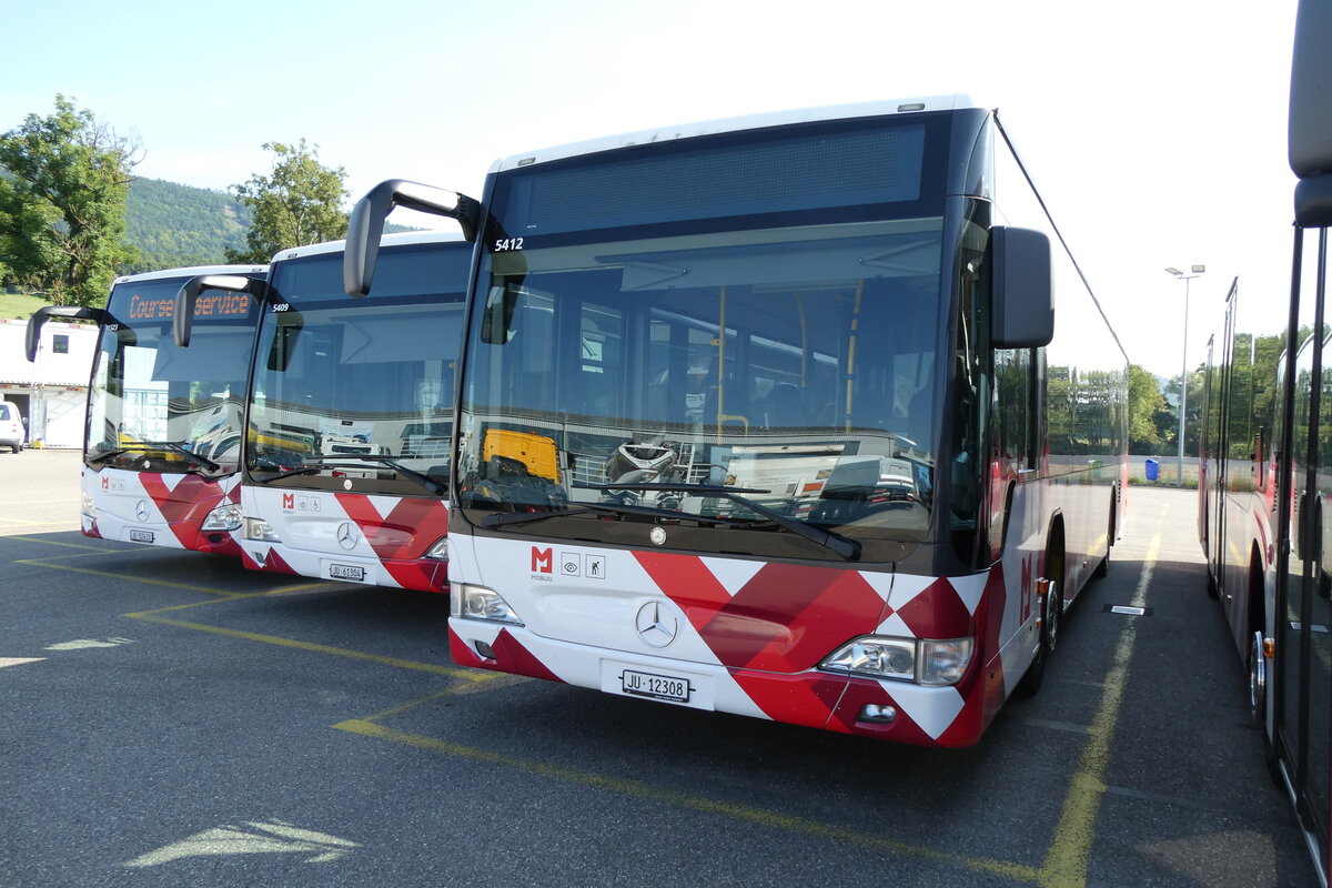 (278'697) - CarPostal Ouest - JU 12'308/PID 5412 - Mercedes (ex Nr. 55; ex Stucki, Porrentruy Nr. 26) am 9. August 2025 in Develier, Parkplatz