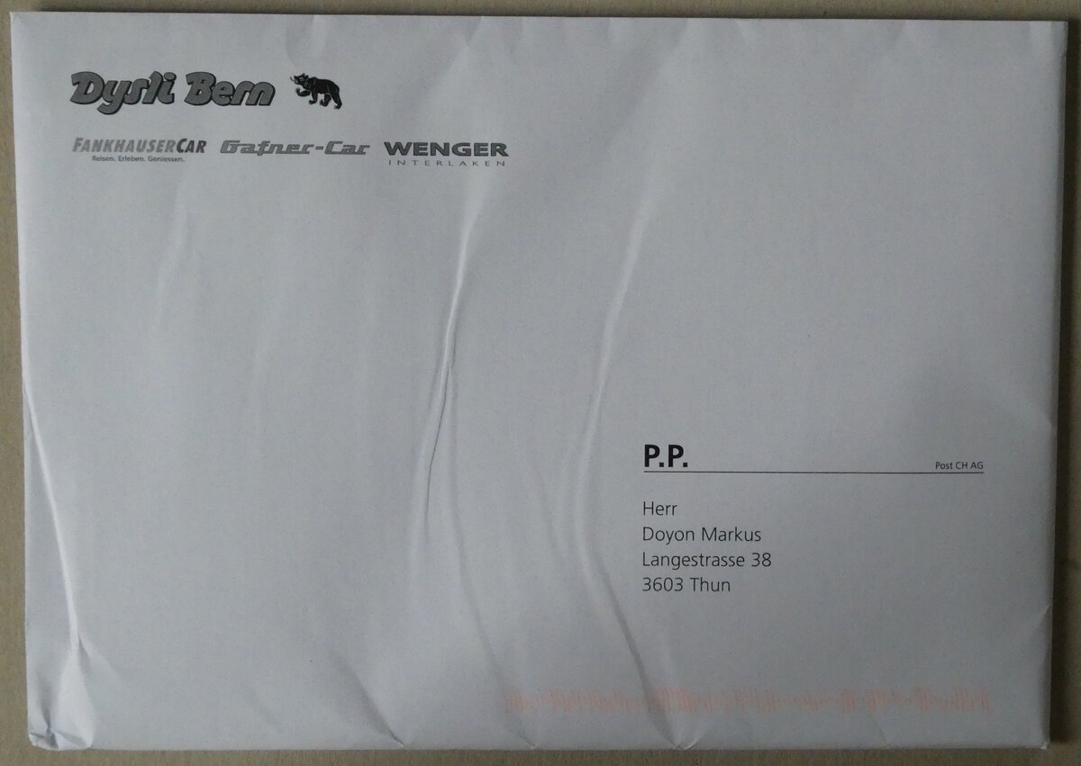 (278'840) - Dysli-Briefumschlag vom 11. August 2025 am 15. August 2025 in Thun