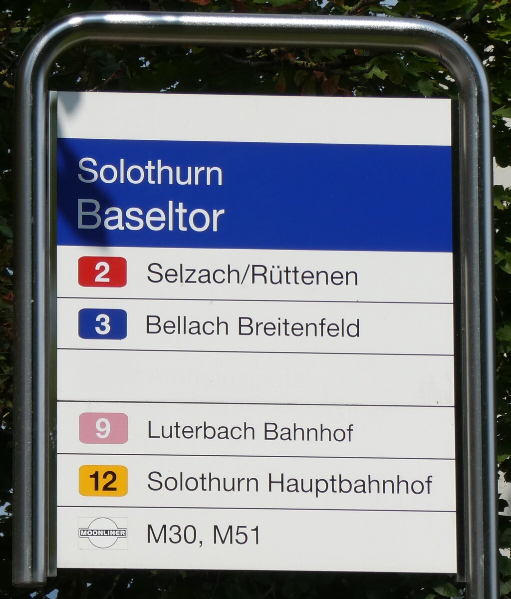 (278'964) - BSU/PostAuto-Haltestellenschild - Solothurn, Baseltor - am 16. August 2025