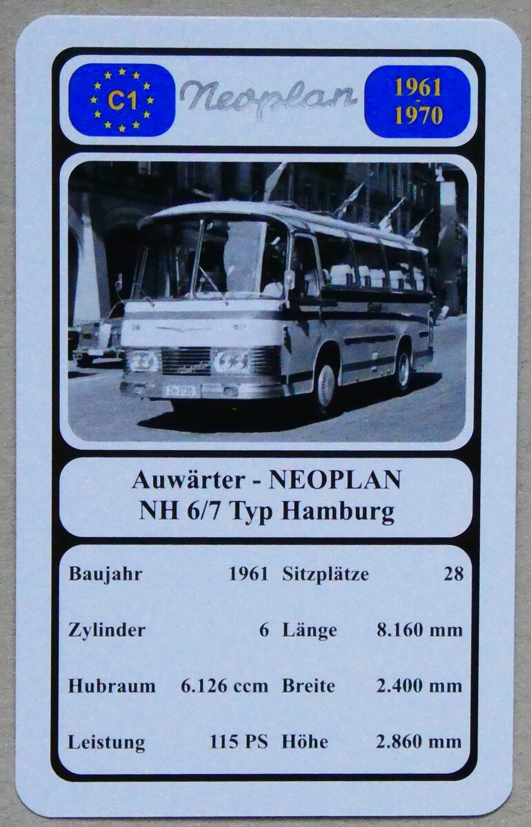 (279'127) - Quartett-Spielkarte mit Auw�rter - NEOPLAN NH 6/7 Typ Hamburg von 1961 am 17. August 2025 in Thun