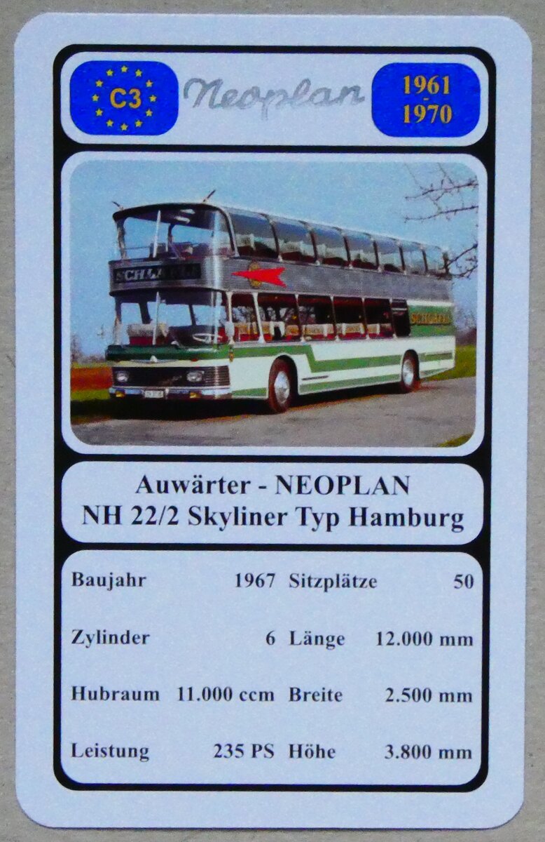 (279'129) - Quartett-Spielkarte mit Auw�rter - NEOPLAN NH 22/2 Skyliner Typ Hamburg von 1967 am 17. August 2025 in Thun