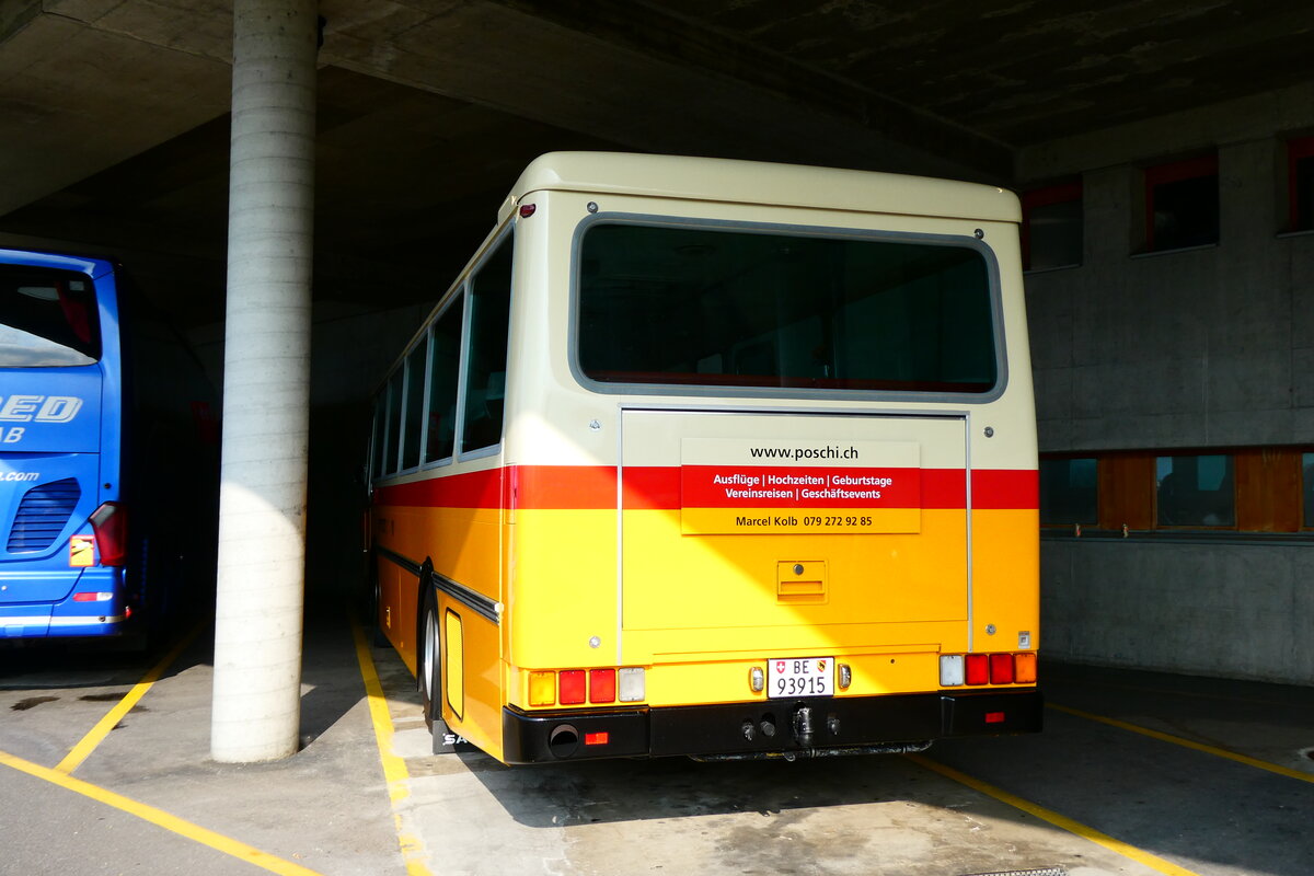 (279'133) - Kolb, Grassil - Nr. 3/BE 93'915 - Saurer/R&J (ex Schmoker, Stechelberg Nr. 3/PID 2409; ex Schmocker, Stechelberg Nr. 1; ex Gertsch, Stechelberg Nr. 1) am 17. August 2025 in Avry-devant-Pont, Autobahnrastst�tte
