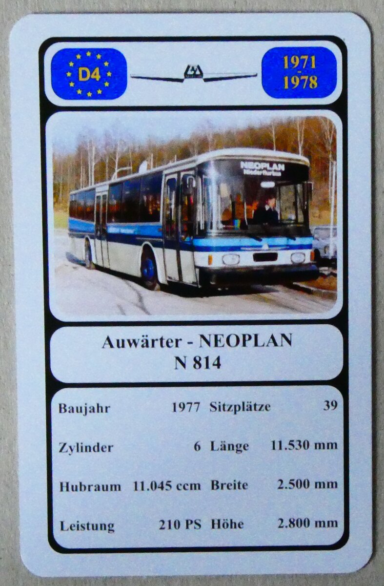 (279'335) - Quartett-Spielkarte mit Auw�rter - NEOPLAN N 814 von 1977 am 24. August 2025 in Thun