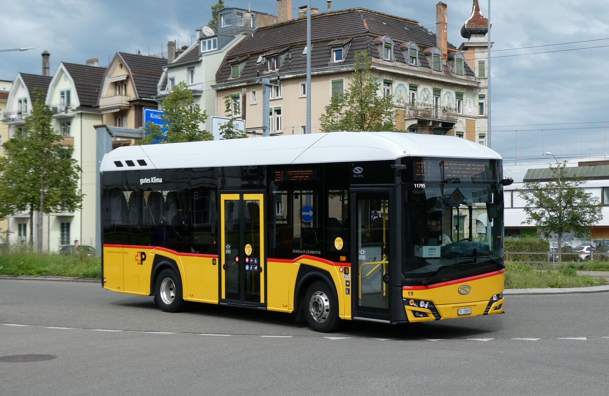 (279'564) - Eurobus, Arbon - Nr. 19/TG 18'880/PID 11'795 - eSolaris (ex Mattli, Wassen; ex PostAuto Bern BE 90'275; ex PotAuto Bern BE 610'546) am 29. August 2025 in Arbon, Bushof