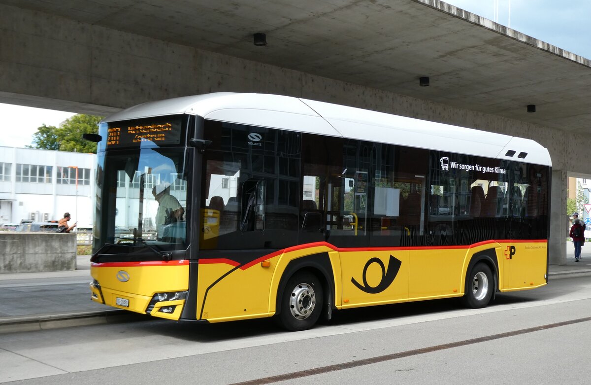 (279'566) - Eurobus, Arbon - Nr. 19/TG 18'880/PID 11'795 - eSolaris (ex Mattli, Wassen; ex PostAuto Bern BE 90'275; ex PostAuto Bern BE 610'546) am 29. August 2025 in Arbon, Bushof