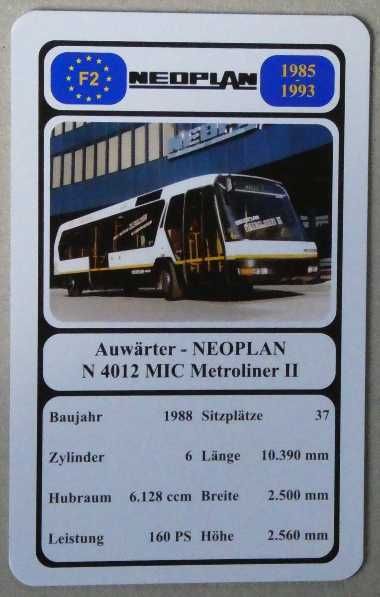 (280'034) - Quartett-Spielkarte mit Auw�rter - NEOPLAN N 4012 MIC Metroliner II von 1988 am 7. September 2025 in Thun