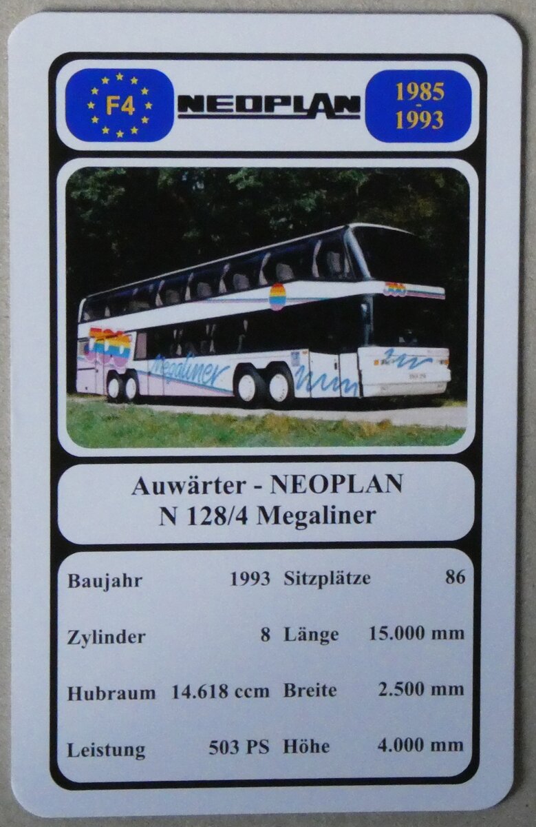(280'036) - Quartett-Spielkarte mit Auw�rter - NEOPLAN N 128/4 Megaliner von 1993 am 7. September 2025 in Thun